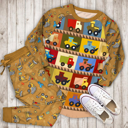 Construction Truck Pajama Set | Pajamas | Cotton Sleepwear Sets | Soft Long Sleeve Pjs | Raglan Shirt and Pants Set