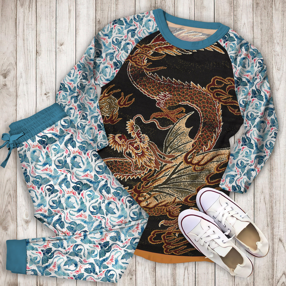 Dragon Pajama Set | Pajamas | Cotton Sleepwear Sets | Soft Long Sleeve Pjs | Raglan Shirt and Pants Set