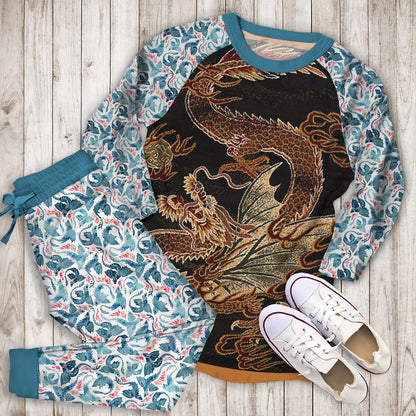 Dragon Pajama Set | Pajamas | Cotton Sleepwear Sets | Soft Long Sleeve Pjs | Raglan Shirt and Pants Set
