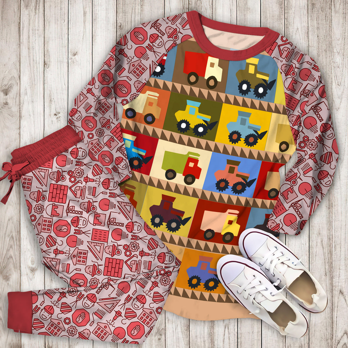 Construction Truck Pajama Set | Pajamas | Cotton Sleepwear Sets | Soft Long Sleeve Pjs | Raglan Shirt and Pants Set