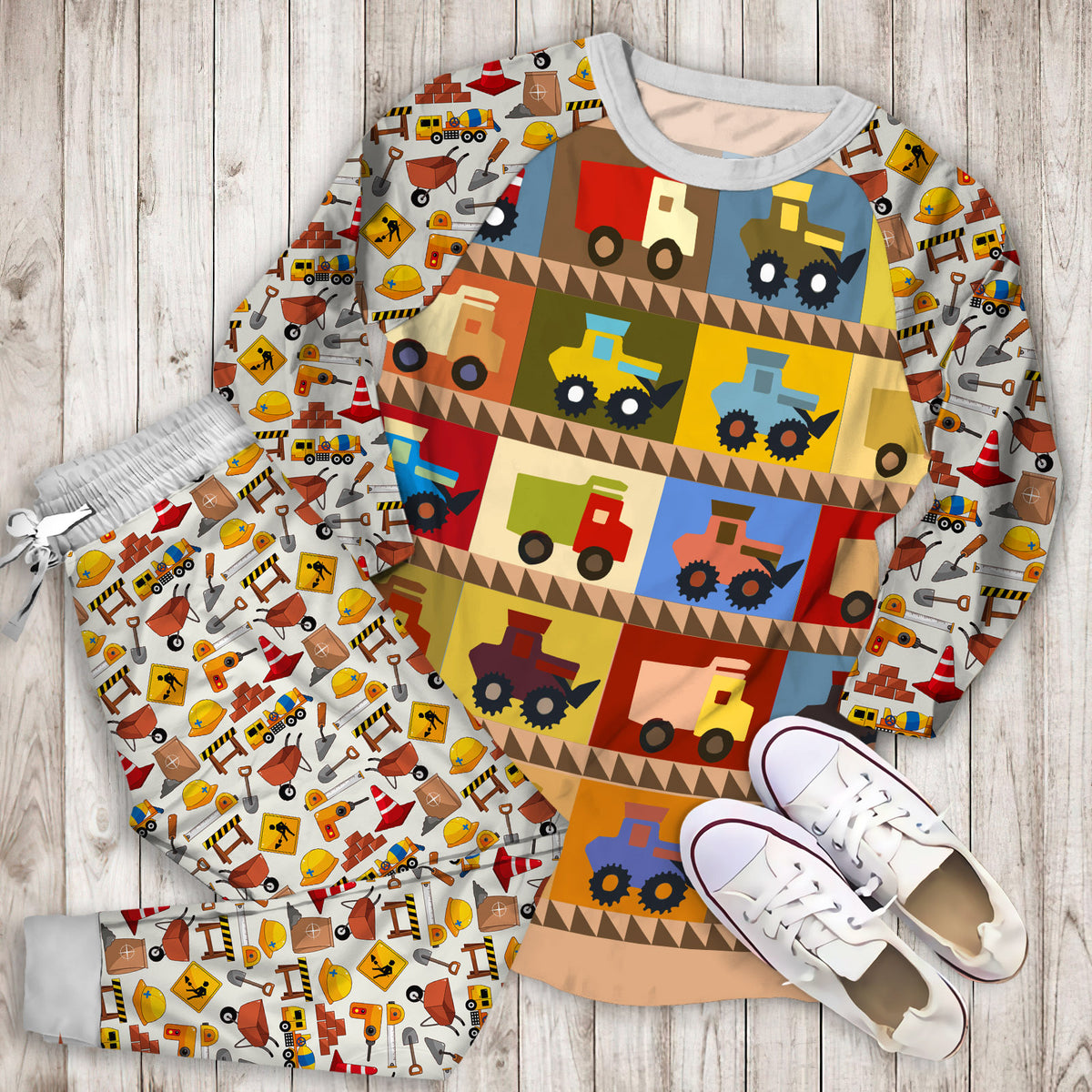 Construction Truck Pajama Set | Pajamas | Cotton Sleepwear Sets | Soft Long Sleeve Pjs | Raglan Shirt and Pants Set