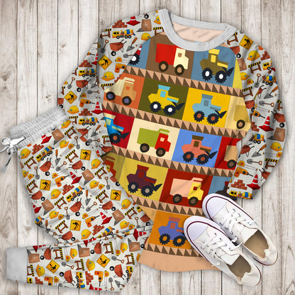 Construction Truck Pajama Set | Pajamas | Cotton Sleepwear Sets | Soft Long Sleeve Pjs | Raglan Shirt and Pants Set