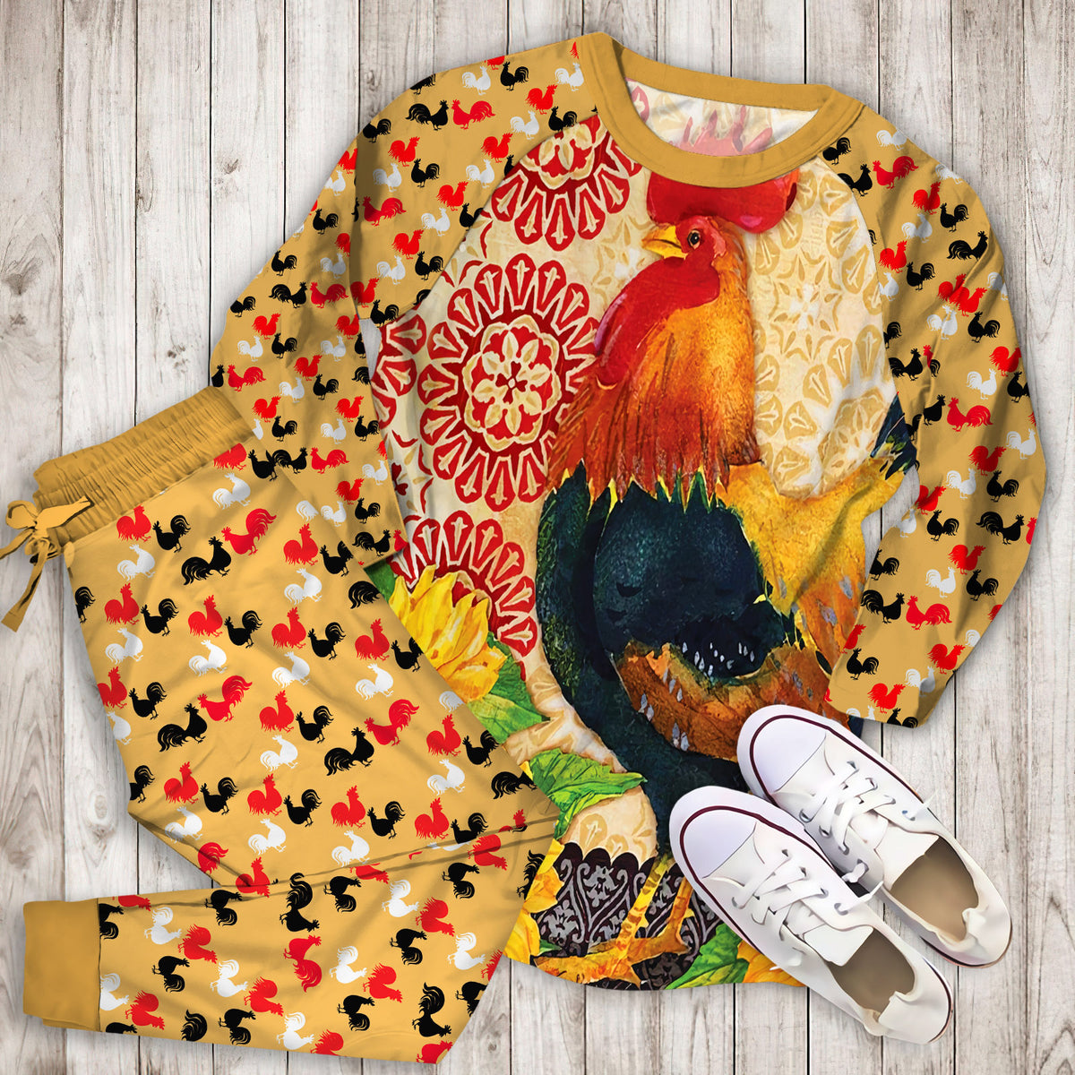 Rooster Pajama Set | Pajamas | Cotton Sleepwear Sets | Soft Long Sleeve Pjs | Raglan Shirt and Pants Set