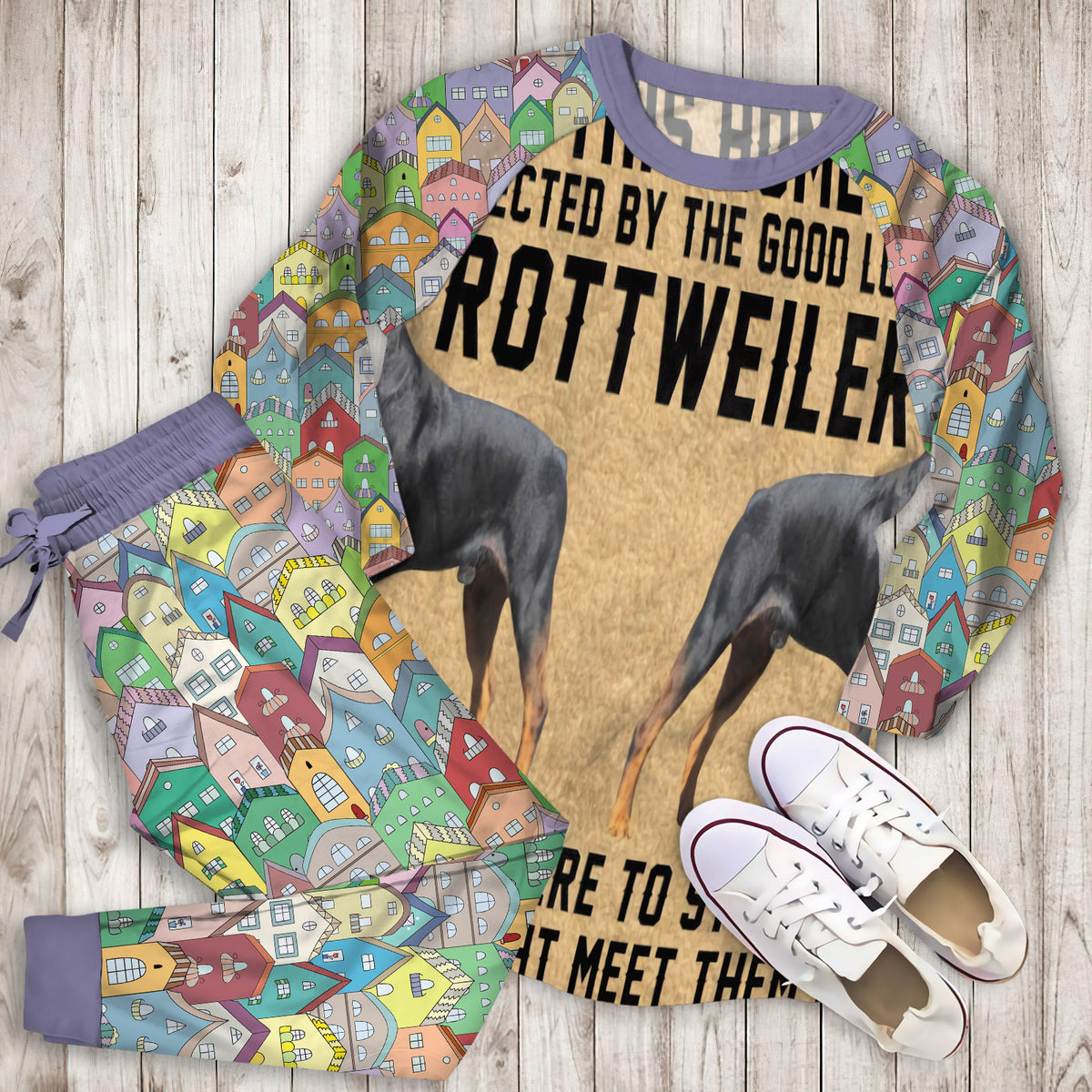 This Home Rottweiler Pajama Set |Sleepwear Pjs Sets | Raglan Shirt Pants Set