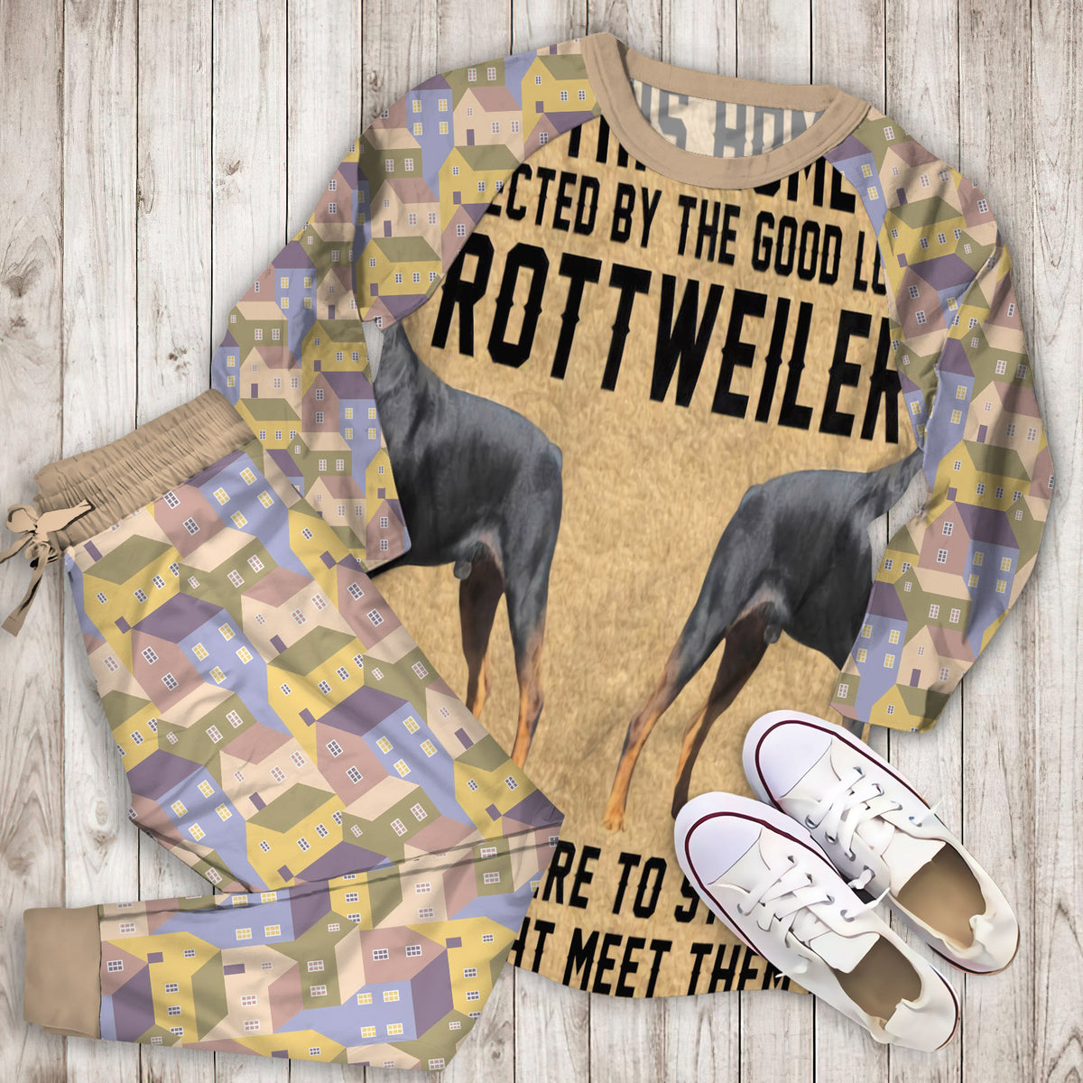 This Home Rottweiler Pajama Set |Sleepwear Pjs Sets | Raglan Shirt Pants Set