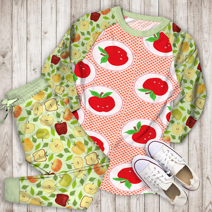 Apple Pajama Set | Pajamas | Cotton Sleepwear Sets | Soft Long Sleeve Pjs | Raglan Shirt and Pants Set
