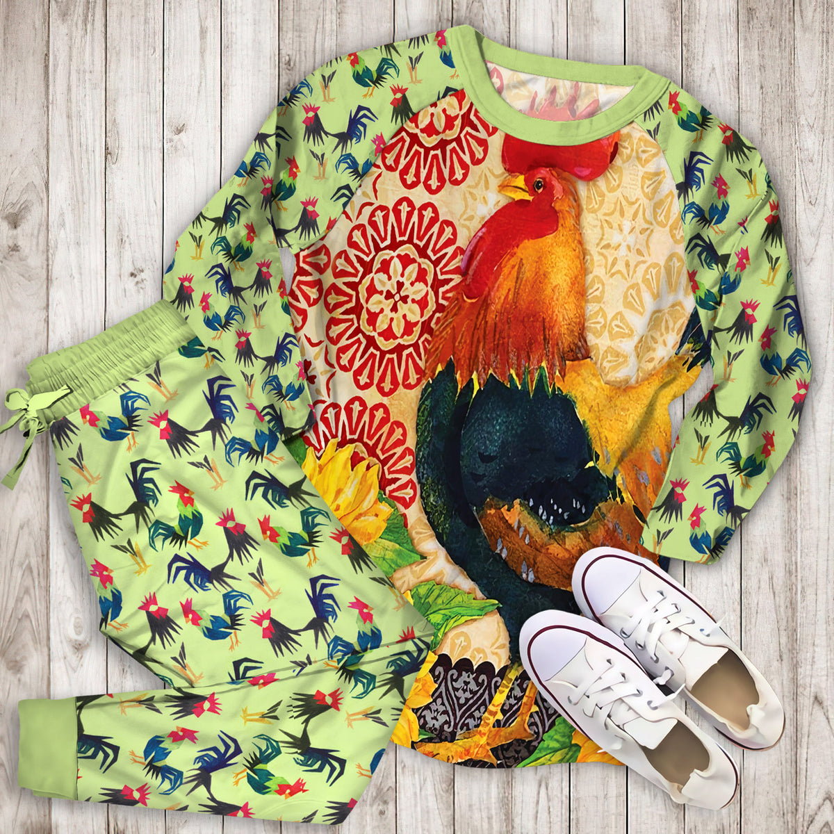 Rooster Pajama Set | Pajamas | Cotton Sleepwear Sets | Soft Long Sleeve Pjs | Raglan Shirt and Pants Set