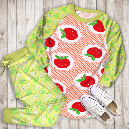 Apple Pajama Set | Pajamas | Cotton Sleepwear Sets | Soft Long Sleeve Pjs | Raglan Shirt and Pants Set