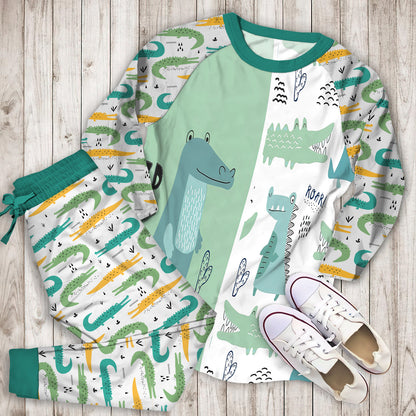 Cute Crocodile Pajama Set |Sleepwear Pjs Sets | Raglan Shirt Pants Set
