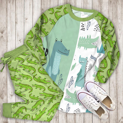 Cute Crocodile Pajama Set |Sleepwear Pjs Sets | Raglan Shirt Pants Set