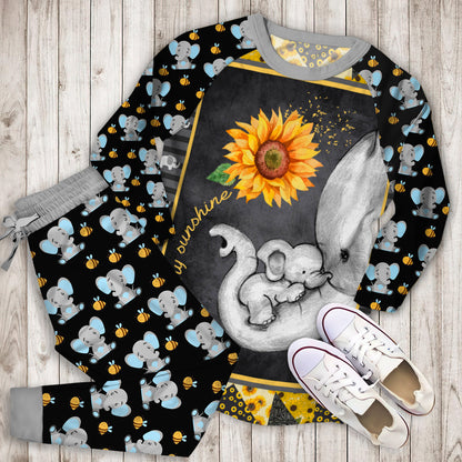 Elephant Sunflower You Are My Sunshine Pajama Set |Sleepwear Pjs Sets | Raglan Shirt Pants Set