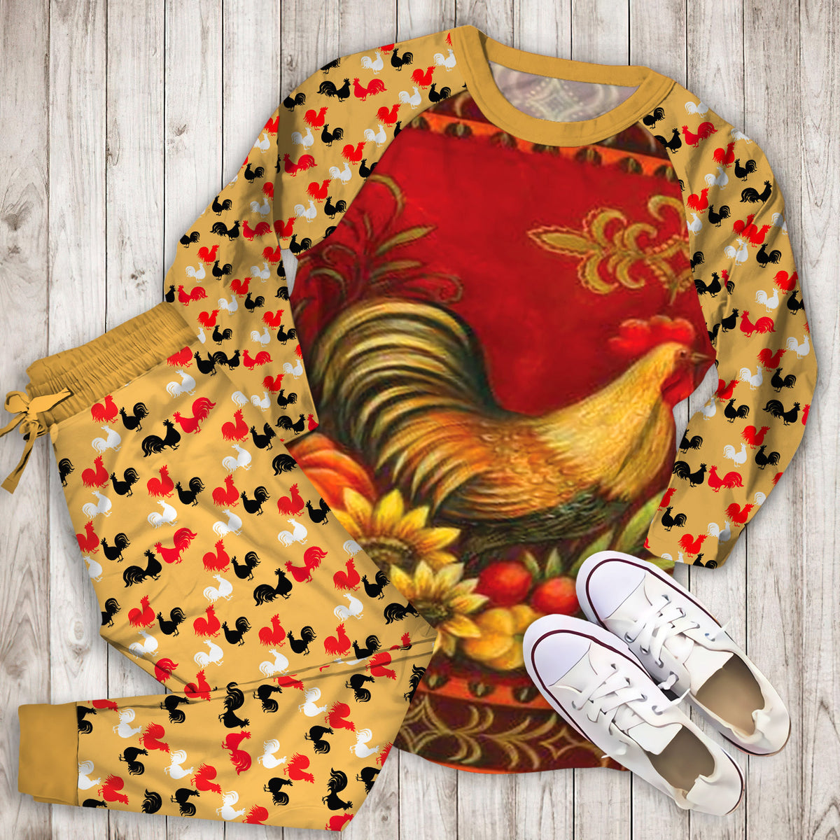 Rooster Pajama Set | Pajamas | Cotton Sleepwear Sets | Soft Long Sleeve Pjs | Raglan Shirt and Pants Set