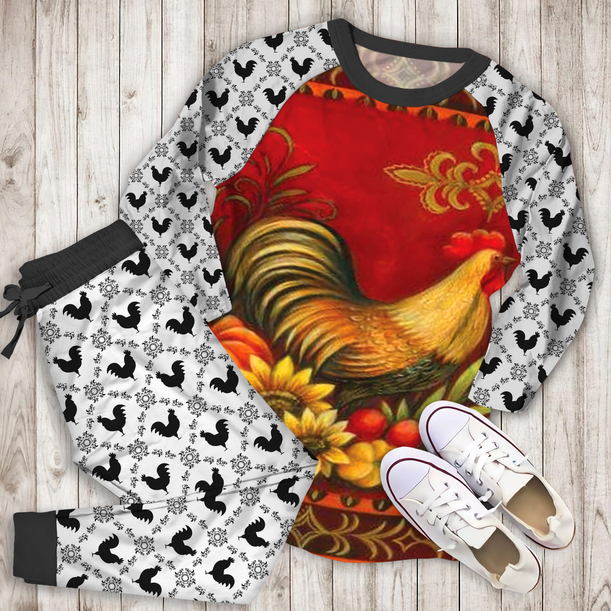 Rooster Pajama Set | Pajamas | Cotton Sleepwear Sets | Soft Long Sleeve Pjs | Raglan Shirt and Pants Set