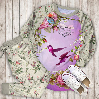 Hummingbird Pajama Set | Pajamas | Cotton Sleepwear Sets | Soft Long Sleeve Pjs | Raglan Shirt and Pants Set