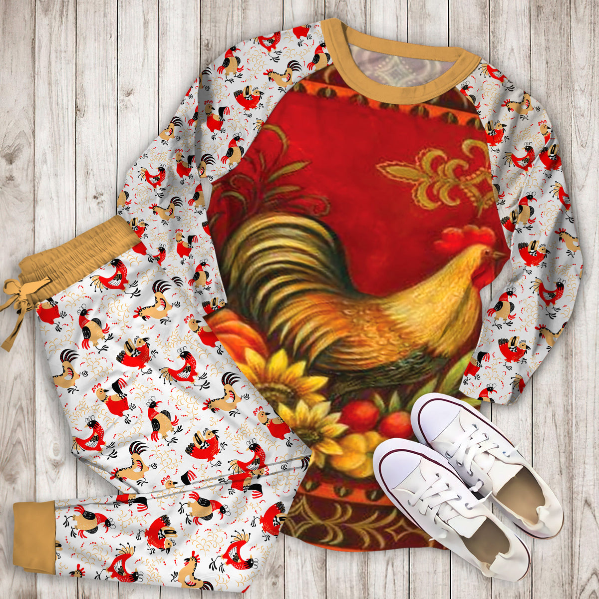 Rooster Pajama Set | Pajamas | Cotton Sleepwear Sets | Soft Long Sleeve Pjs | Raglan Shirt and Pants Set