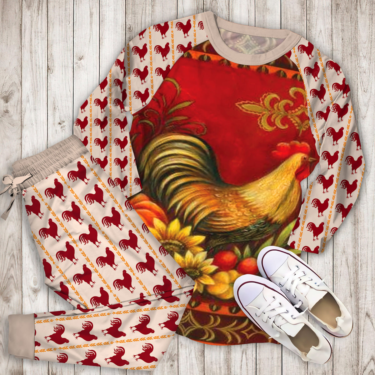 Rooster Pajama Set | Pajamas | Cotton Sleepwear Sets | Soft Long Sleeve Pjs | Raglan Shirt and Pants Set