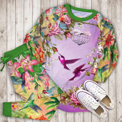 Hummingbird Pajama Set | Pajamas | Cotton Sleepwear Sets | Soft Long Sleeve Pjs | Raglan Shirt and Pants Set