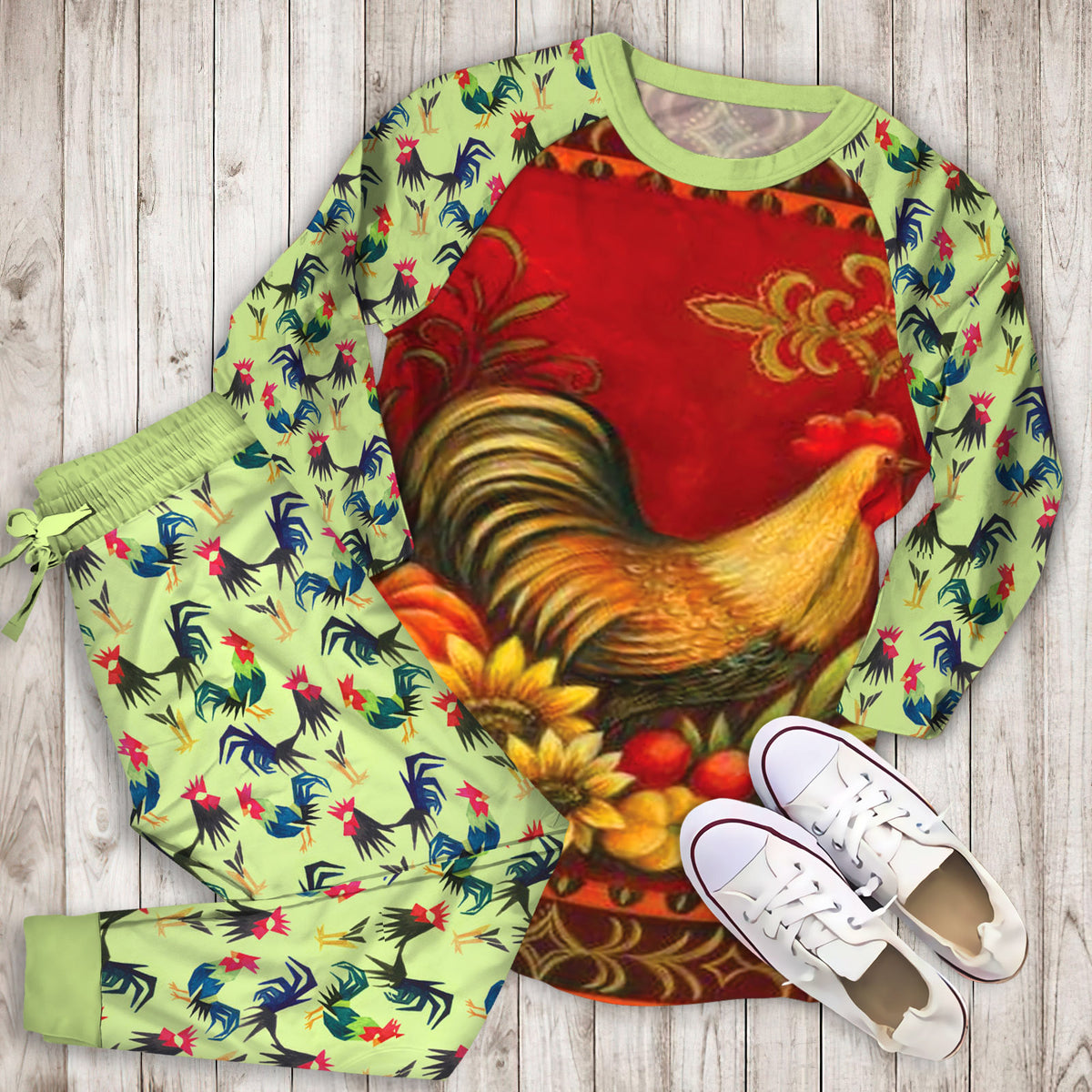 Rooster Pajama Set | Pajamas | Cotton Sleepwear Sets | Soft Long Sleeve Pjs | Raglan Shirt and Pants Set