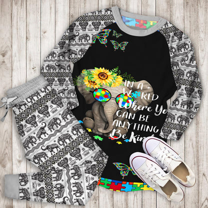 Elephant Autism Pajama Set |Sleepwear Pjs Sets | Raglan Shirt Pants Set