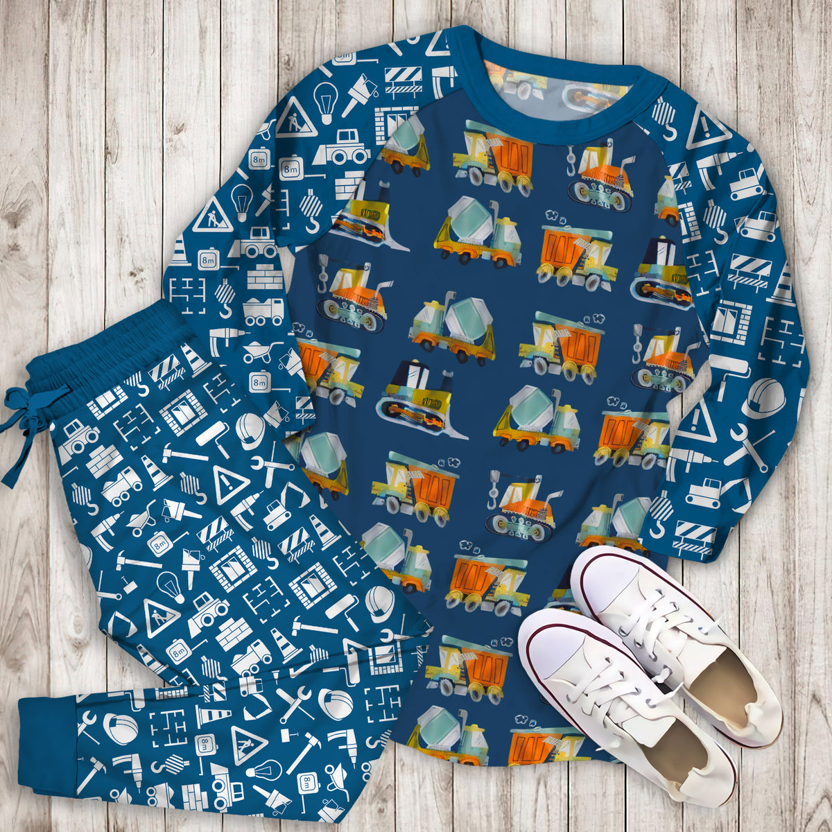 Under Construction Pajama Set | Pajamas | Cotton Sleepwear Sets | Soft Long Sleeve Pjs | Raglan Shirt and Pants Set