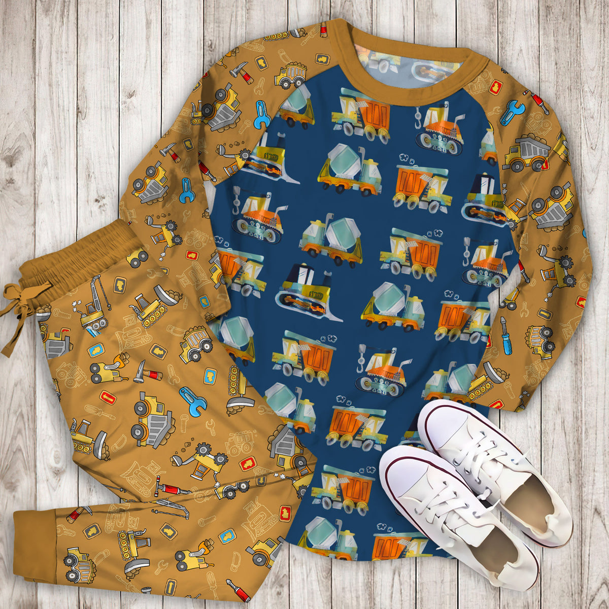 Under Construction Pajama Set | Pajamas | Cotton Sleepwear Sets | Soft Long Sleeve Pjs | Raglan Shirt and Pants Set