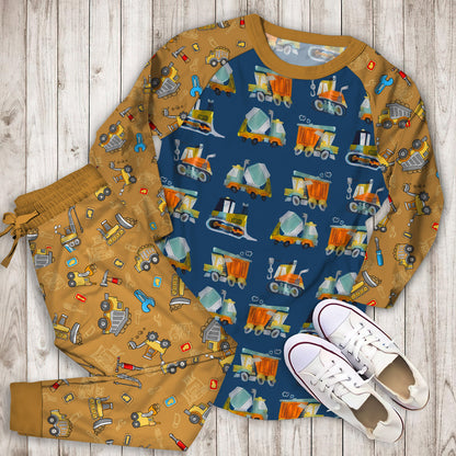 Under Construction Pajama Set | Pajamas | Cotton Sleepwear Sets | Soft Long Sleeve Pjs | Raglan Shirt and Pants Set