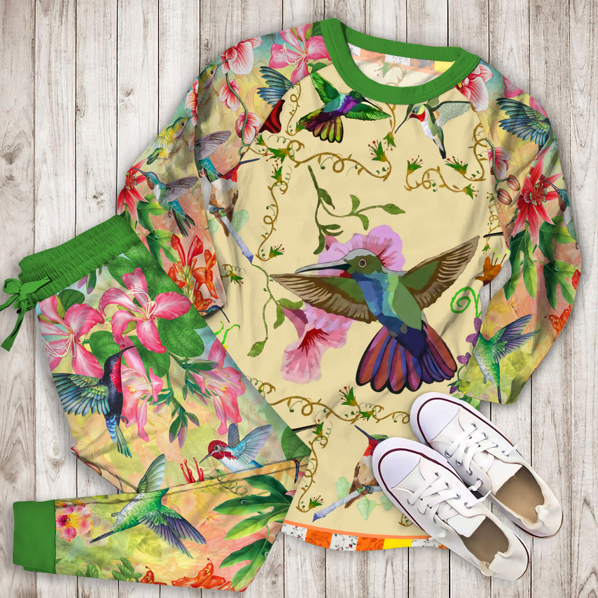 Hummingbird Pajama Set |Sleepwear Pjs Sets | Raglan Shirt Pants Set
