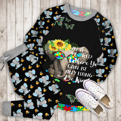 Elephant Autism Pajama Set |Sleepwear Pjs Sets | Raglan Shirt Pants Set