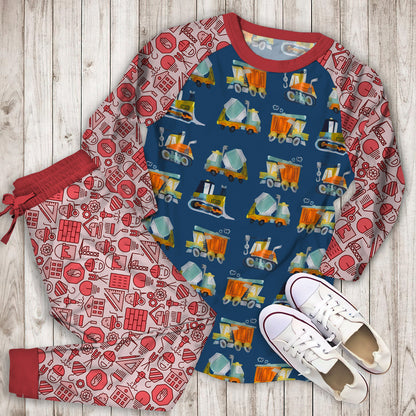 Under Construction Pajama Set | Pajamas | Cotton Sleepwear Sets | Soft Long Sleeve Pjs | Raglan Shirt and Pants Set
