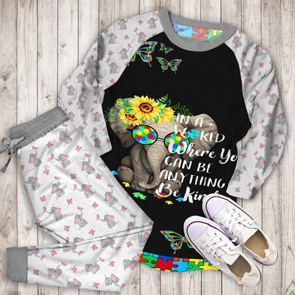 Elephant Autism Pajama Set |Sleepwear Pjs Sets | Raglan Shirt Pants Set