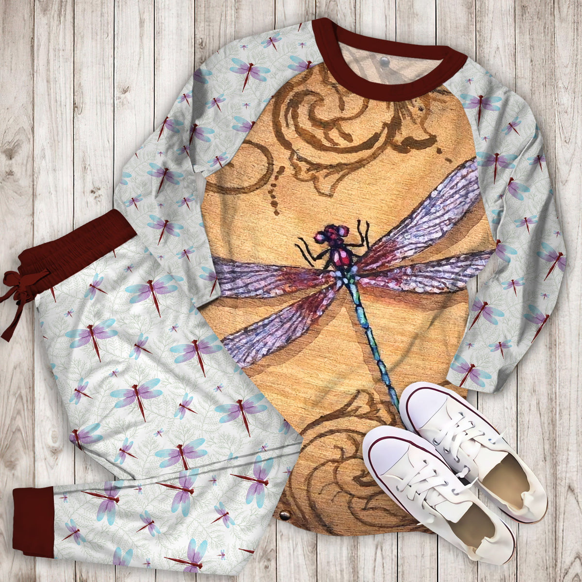 Dragonfly Pajama Set | Pajamas | Cotton Sleepwear Sets | Soft Long Sleeve Pjs | Raglan Shirt and Pants Set