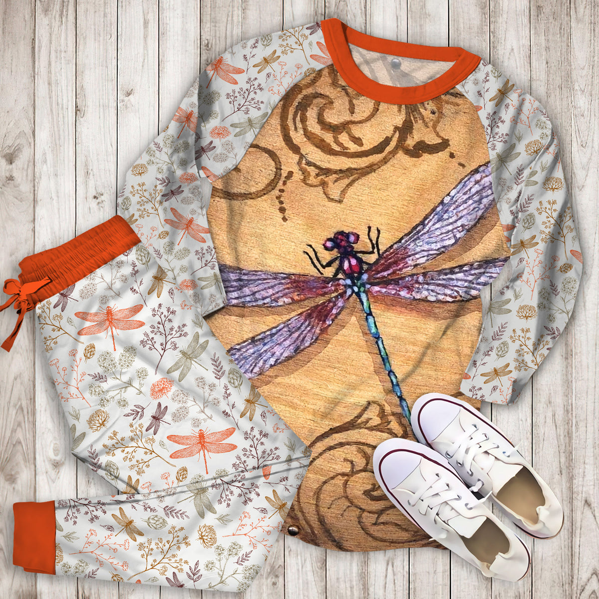 Dragonfly Pajama Set | Pajamas | Cotton Sleepwear Sets | Soft Long Sleeve Pjs | Raglan Shirt and Pants Set