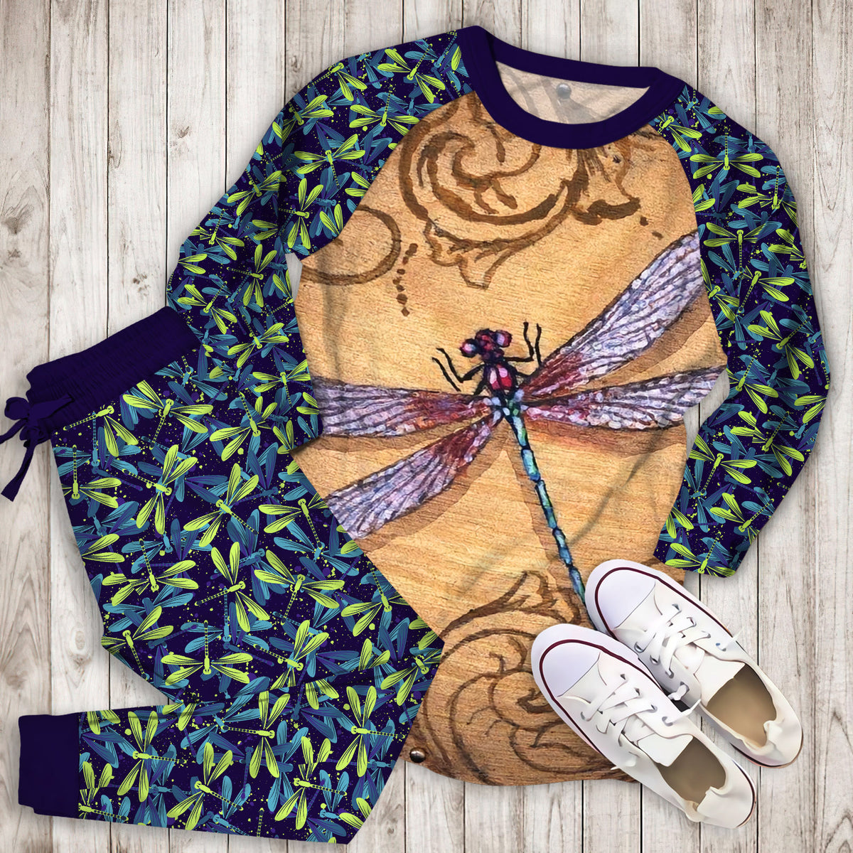 Dragonfly Pajama Set | Pajamas | Cotton Sleepwear Sets | Soft Long Sleeve Pjs | Raglan Shirt and Pants Set