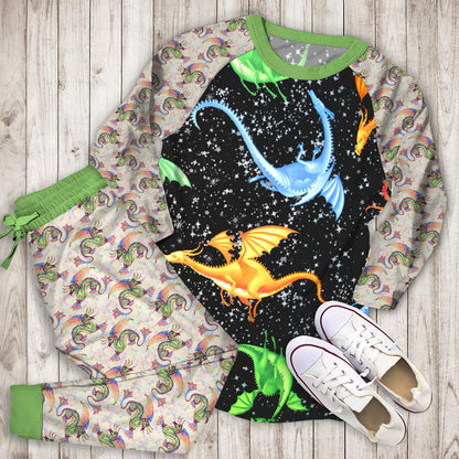 Dragon Pajama Set | Pajamas | Cotton Sleepwear Sets | Soft Long Sleeve Pjs | Raglan Shirt and Pants Set