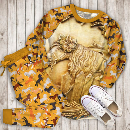 Horse Pajama Set | Pajamas | Cotton Sleepwear Sets | Soft Long Sleeve Pjs | Raglan Shirt and Pants Set