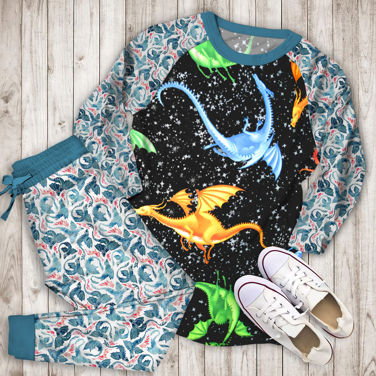 Dragon Pajama Set | Pajamas | Cotton Sleepwear Sets | Soft Long Sleeve Pjs | Raglan Shirt and Pants Set