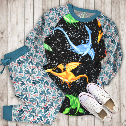 Dragon Pajama Set | Pajamas | Cotton Sleepwear Sets | Soft Long Sleeve Pjs | Raglan Shirt and Pants Set