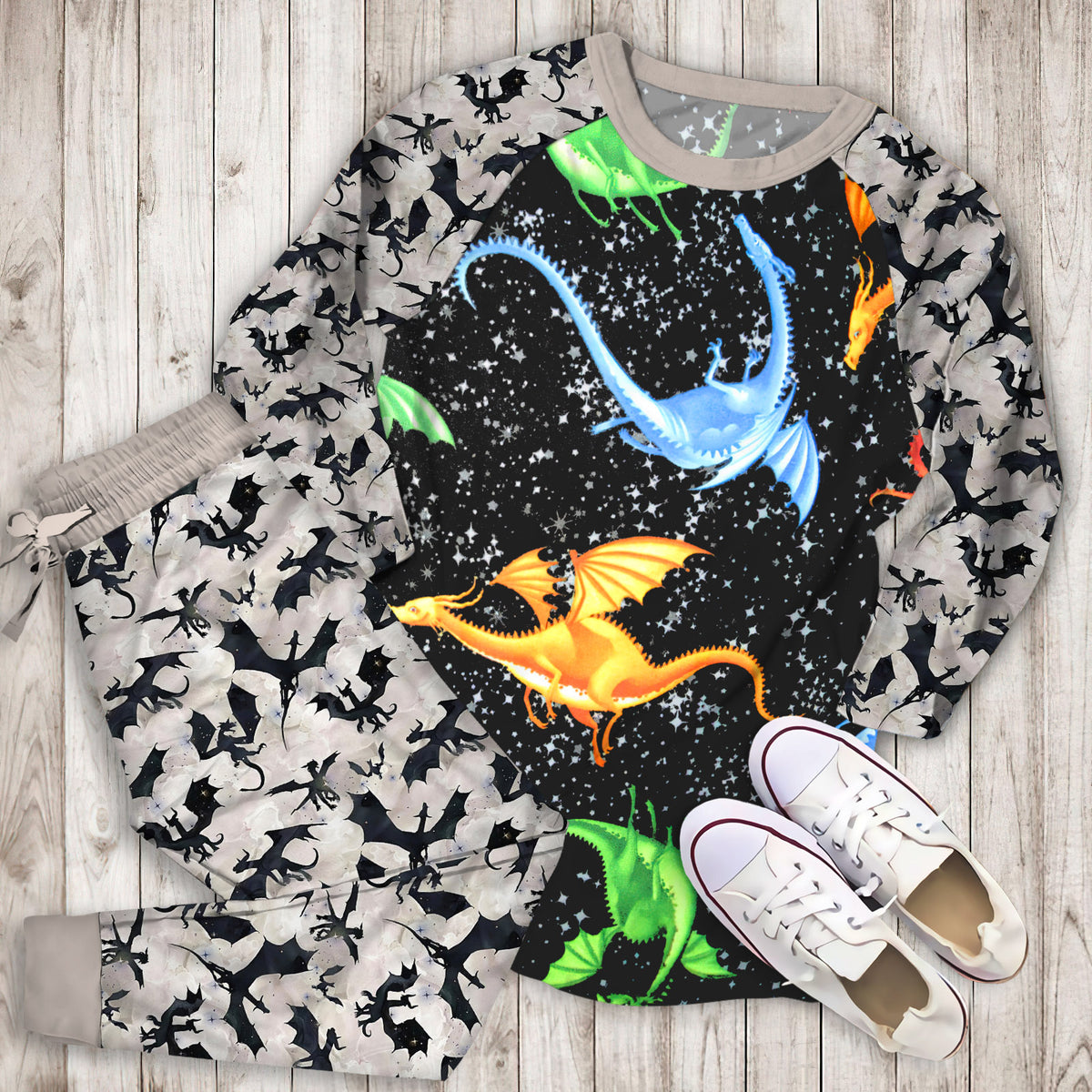Dragon Pajama Set | Pajamas | Cotton Sleepwear Sets | Soft Long Sleeve Pjs | Raglan Shirt and Pants Set
