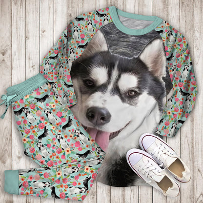Husky Pajama Set | Pajamas | Cotton Sleepwear Sets | Soft Long Sleeve Pjs | Raglan Shirt and Pants Set