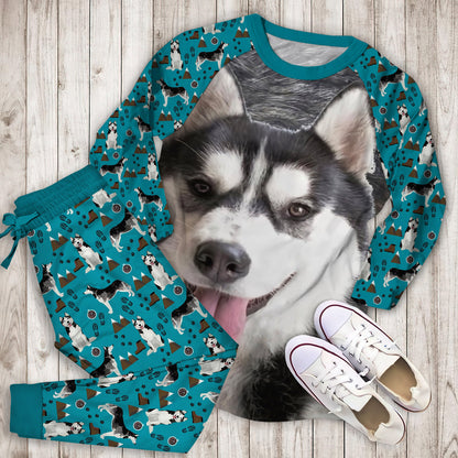 Husky Pajama Set | Pajamas | Cotton Sleepwear Sets | Soft Long Sleeve Pjs | Raglan Shirt and Pants Set