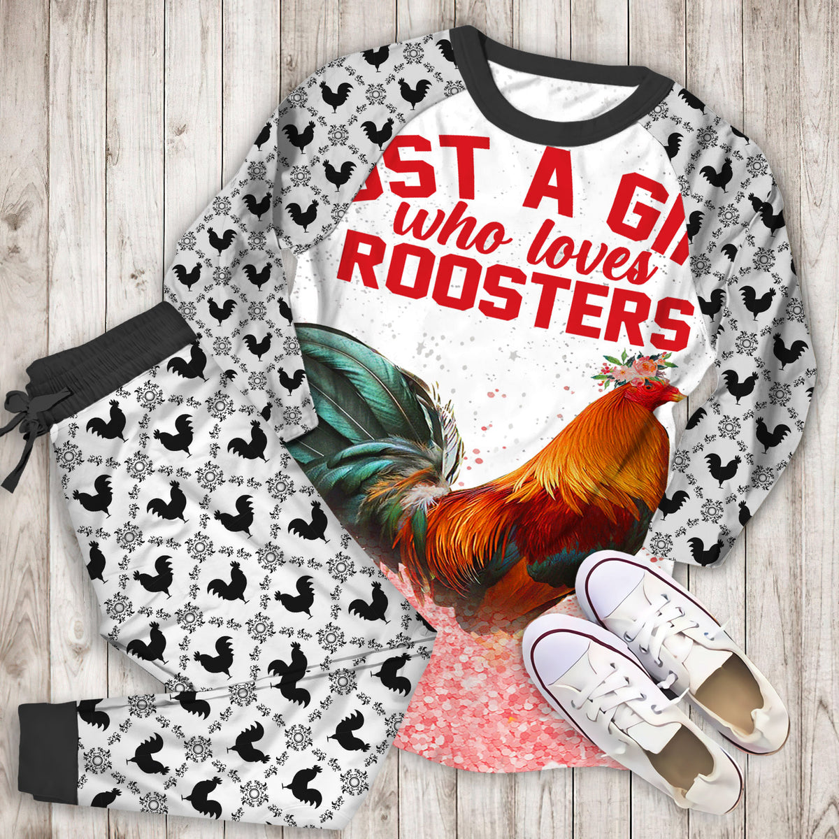 Rooster Personalized Name Pajama Set |Sleepwear Pjs Sets | Raglan Shirt Pants Set