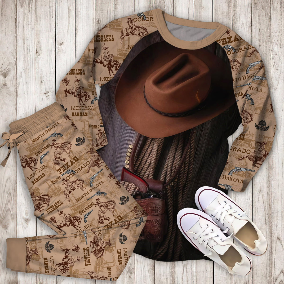 Cowboy Pajama Set |Sleepwear Pjs Sets | Raglan Shirt Pants Set