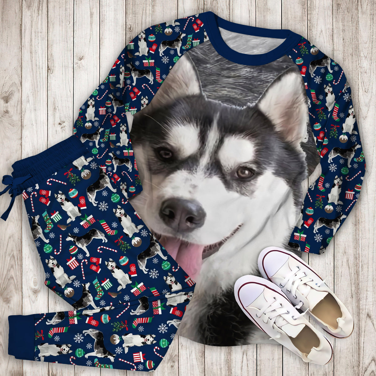 Husky Pajama Set | Pajamas | Cotton Sleepwear Sets | Soft Long Sleeve Pjs | Raglan Shirt and Pants Set