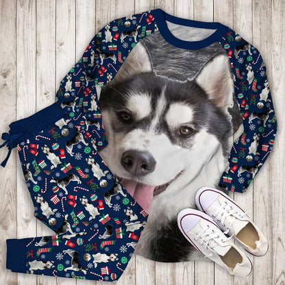 Husky Pajama Set | Pajamas | Cotton Sleepwear Sets | Soft Long Sleeve Pjs | Raglan Shirt and Pants Set