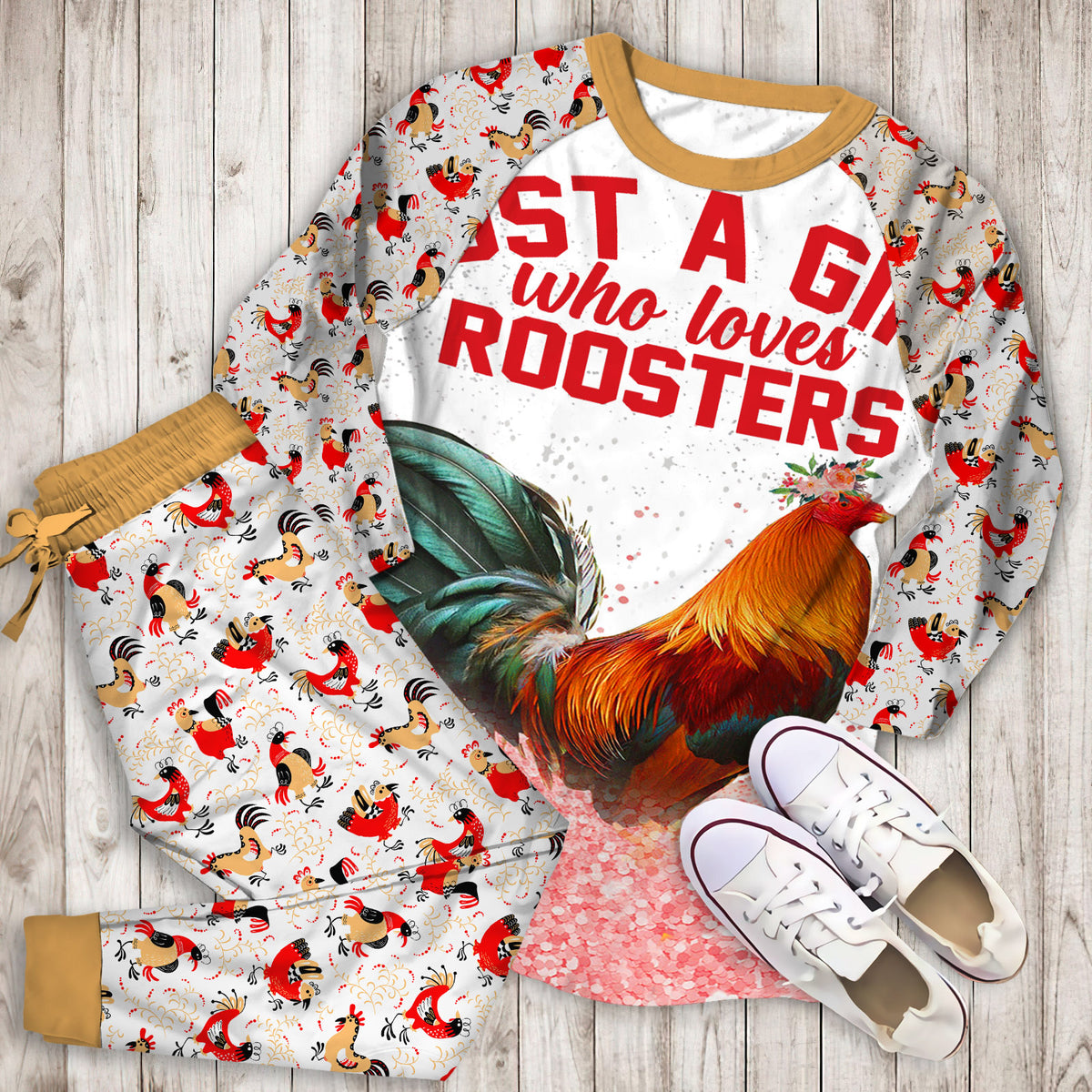 Rooster Personalized Name Pajama Set |Sleepwear Pjs Sets | Raglan Shirt Pants Set