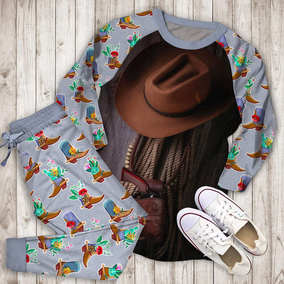 Cowboy Pajama Set |Sleepwear Pjs Sets | Raglan Shirt Pants Set