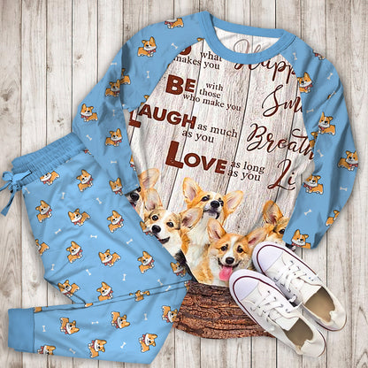 Corgi Dog Pajama Set | Pajamas | Cotton Sleepwear Sets | Soft Long Sleeve Pjs | Raglan Shirt and Pants Set