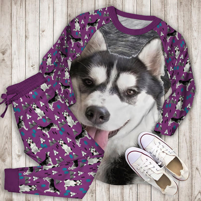 Husky Pajama Set | Pajamas | Cotton Sleepwear Sets | Soft Long Sleeve Pjs | Raglan Shirt and Pants Set