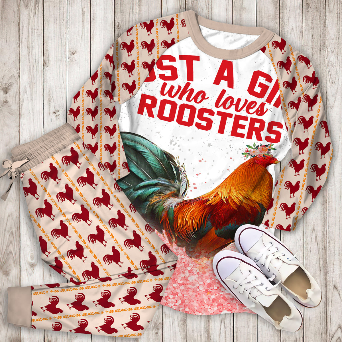 Rooster Personalized Name Pajama Set |Sleepwear Pjs Sets | Raglan Shirt Pants Set