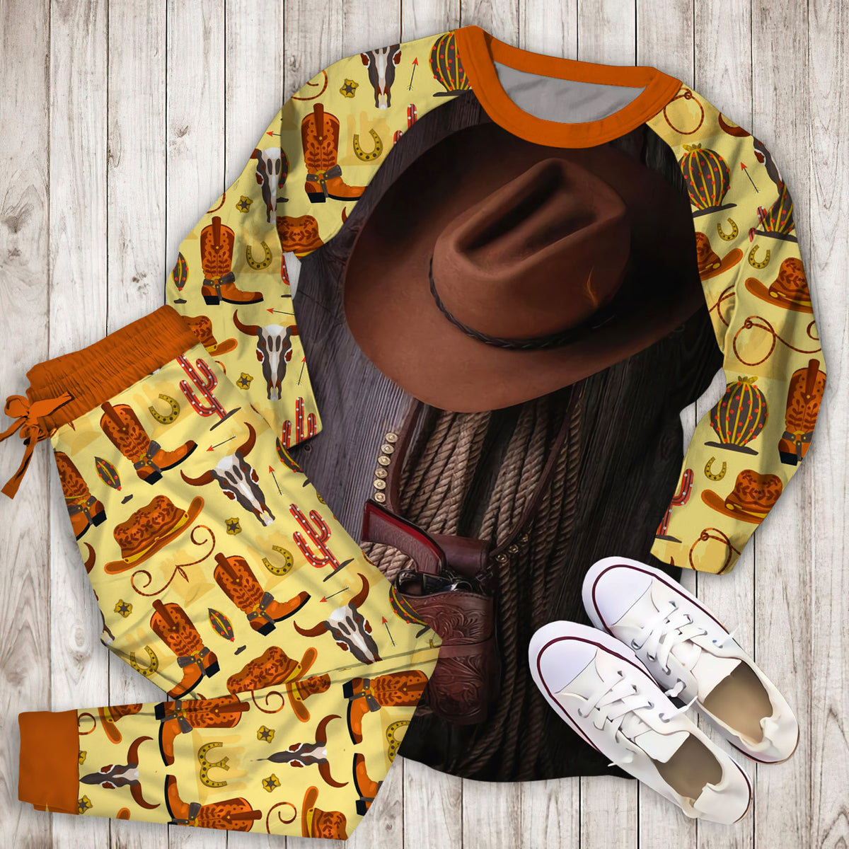 Cowboy Pajama Set |Sleepwear Pjs Sets | Raglan Shirt Pants Set
